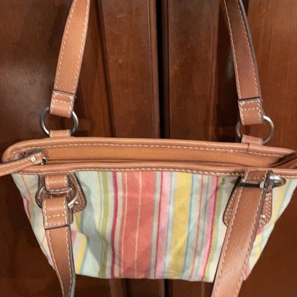 Fossil Striped Multi Colored Leather And Canvas Short Shoulder Bag - Picture 4 of 11